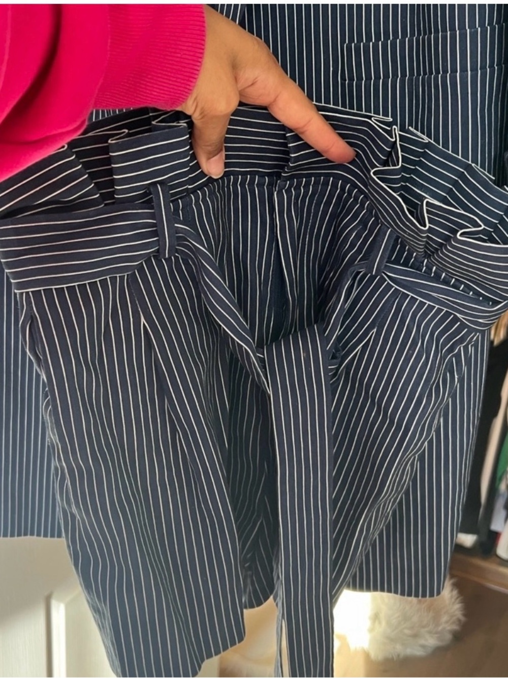 Navy Pinstripe Paperbag Waist Shorts